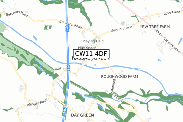 CW11 4DF map - small scale - OS Open Zoomstack (Ordnance Survey)