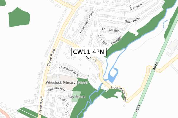 CW11 4PN map - large scale - OS Open Zoomstack (Ordnance Survey)