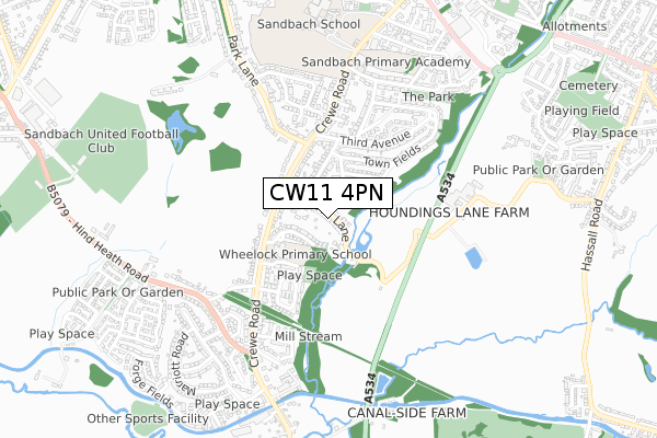 CW11 4PN map - small scale - OS Open Zoomstack (Ordnance Survey)