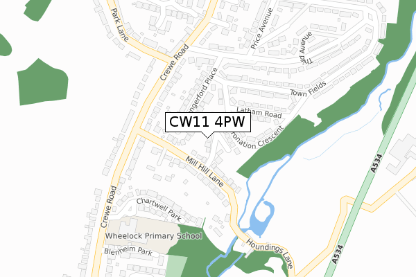 CW11 4PW map - large scale - OS Open Zoomstack (Ordnance Survey)