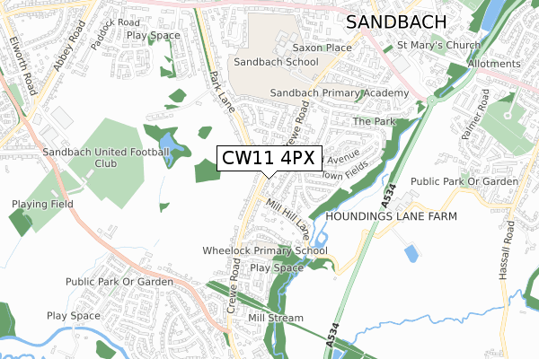 CW11 4PX map - small scale - OS Open Zoomstack (Ordnance Survey)