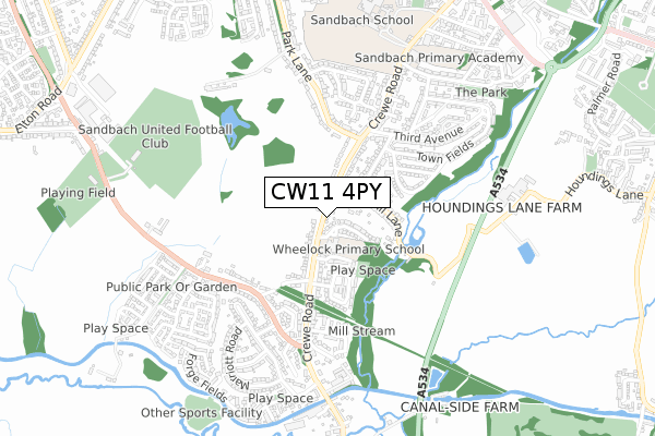 CW11 4PY map - small scale - OS Open Zoomstack (Ordnance Survey)