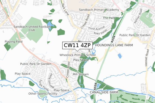 CW11 4ZP map - small scale - OS Open Zoomstack (Ordnance Survey)