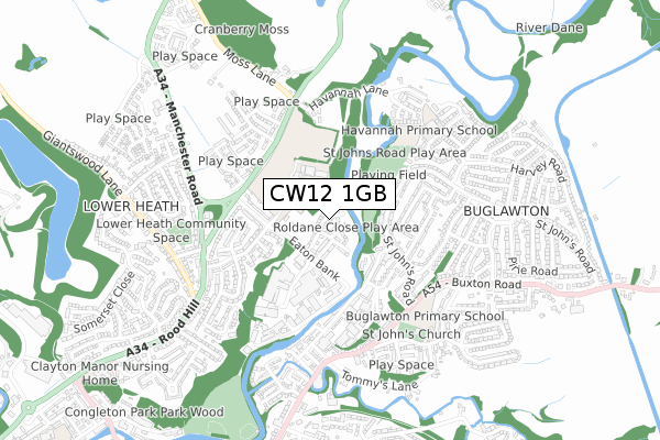 CW12 1GB map - small scale - OS Open Zoomstack (Ordnance Survey)