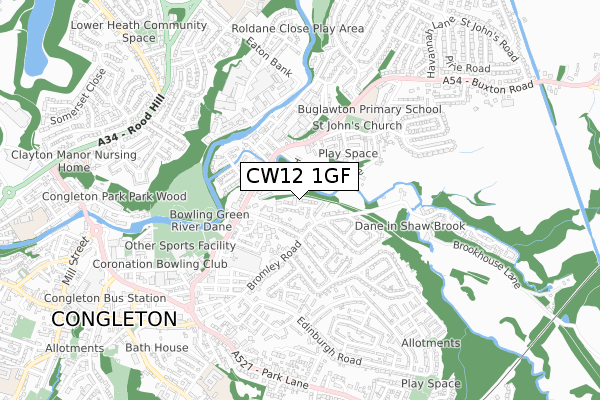 CW12 1GF map - small scale - OS Open Zoomstack (Ordnance Survey) CW12 1GF map - small scale - OS Open Zoomstack (Ordnance Survey)