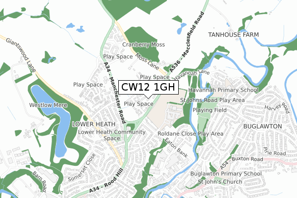 CW12 1GH map - small scale - OS Open Zoomstack (Ordnance Survey) CW12 1GH map - small scale - OS Open Zoomstack (Ordnance Survey)