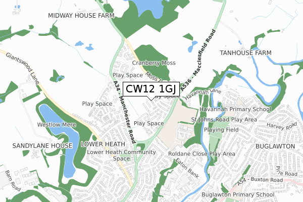 CW12 1GJ map - small scale - OS Open Zoomstack (Ordnance Survey) CW12 1GJ map - small scale - OS Open Zoomstack (Ordnance Survey)