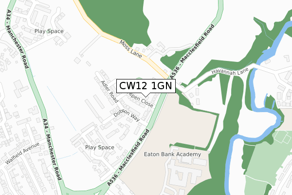 CW12 1GN map - large scale - OS Open Zoomstack (Ordnance Survey)