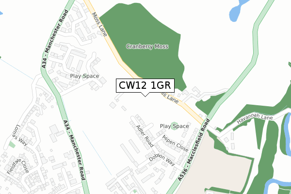 CW12 1GR map - large scale - OS Open Zoomstack (Ordnance Survey)