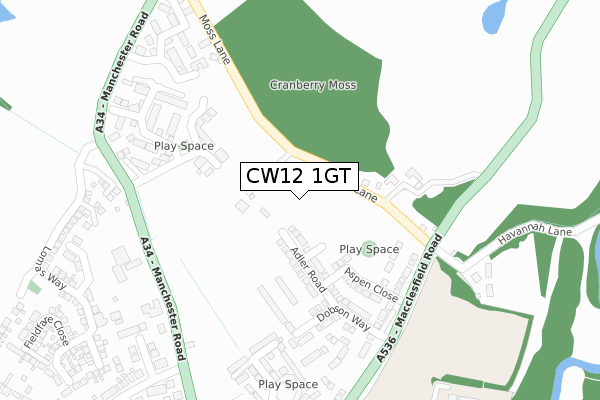 CW12 1GT map - large scale - OS Open Zoomstack (Ordnance Survey)