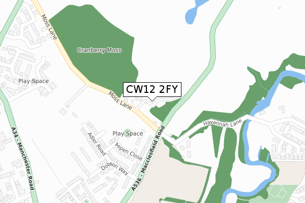 CW12 2FY map - large scale - OS Open Zoomstack (Ordnance Survey)
