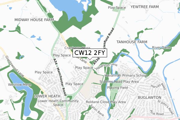 CW12 2FY map - small scale - OS Open Zoomstack (Ordnance Survey)