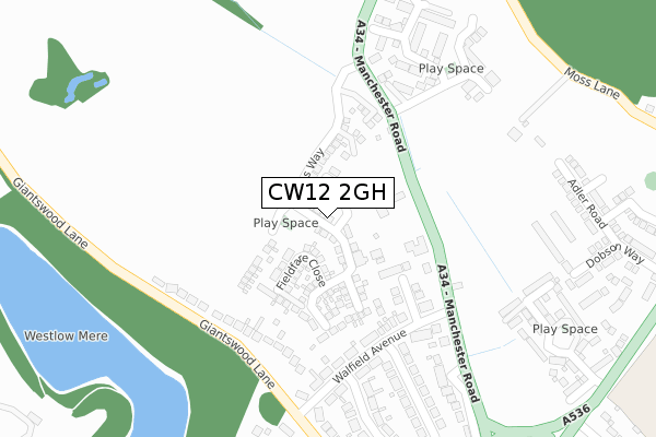 CW12 2GH map - large scale - OS Open Zoomstack (Ordnance Survey)