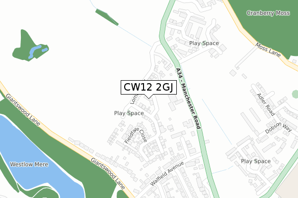 CW12 2GJ map - large scale - OS Open Zoomstack (Ordnance Survey)