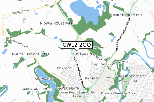 CW12 2GQ map - small scale - OS Open Zoomstack (Ordnance Survey) CW12 2GQ map - small scale - OS Open Zoomstack (Ordnance Survey)