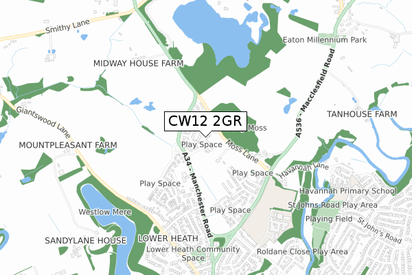 CW12 2GR map - small scale - OS Open Zoomstack (Ordnance Survey) CW12 2GR map - small scale - OS Open Zoomstack (Ordnance Survey)