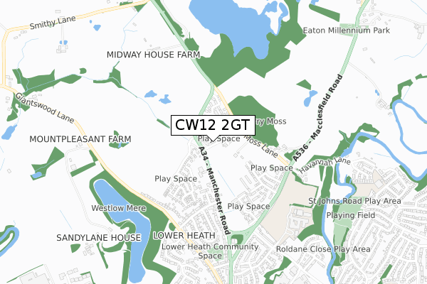CW12 2GT map - small scale - OS Open Zoomstack (Ordnance Survey) CW12 2GT map - small scale - OS Open Zoomstack (Ordnance Survey)