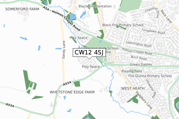 CW12 4SJ map - small scale - OS Open Zoomstack (Ordnance Survey) CW12 4SJ map - small scale - OS Open Zoomstack (Ordnance Survey)
