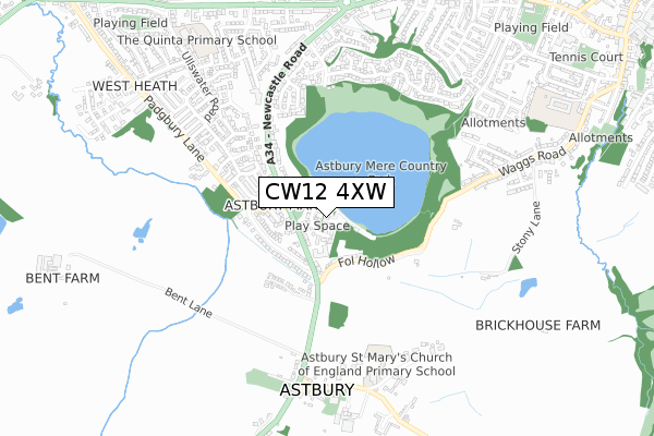 CW12 4XW map - small scale - OS Open Zoomstack (Ordnance Survey)