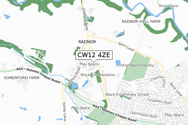 CW12 4ZE map - small scale - OS Open Zoomstack (Ordnance Survey)