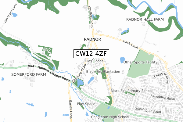 CW12 4ZF map - small scale - OS Open Zoomstack (Ordnance Survey) CW12 4ZF map - small scale - OS Open Zoomstack (Ordnance Survey)