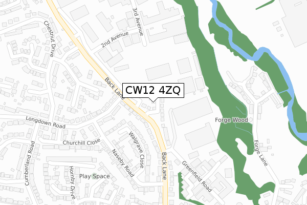 CW12 4ZQ map - large scale - OS Open Zoomstack (Ordnance Survey)