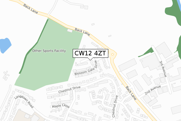 CW12 4ZT map - large scale - OS Open Zoomstack (Ordnance Survey)