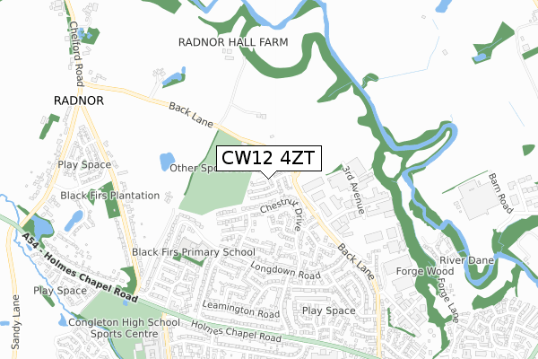 CW12 4ZT map - small scale - OS Open Zoomstack (Ordnance Survey)