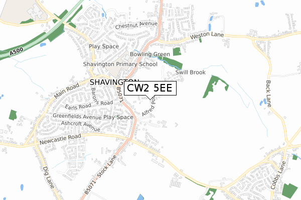 CW2 5EE map - small scale - OS Open Zoomstack (Ordnance Survey)