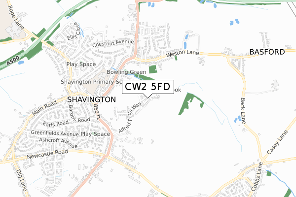 CW2 5FD map - small scale - OS Open Zoomstack (Ordnance Survey)