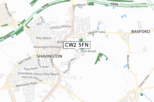 CW2 5FN map - small scale - OS Open Zoomstack (Ordnance Survey)