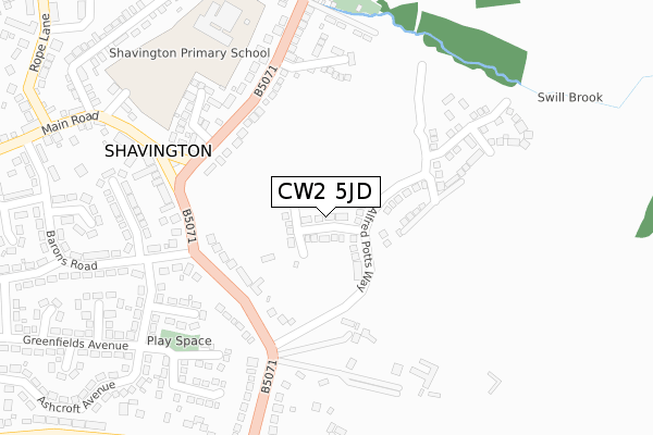 CW2 5JD map - large scale - OS Open Zoomstack (Ordnance Survey)