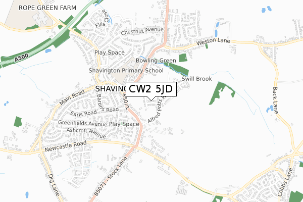 CW2 5JD map - small scale - OS Open Zoomstack (Ordnance Survey)