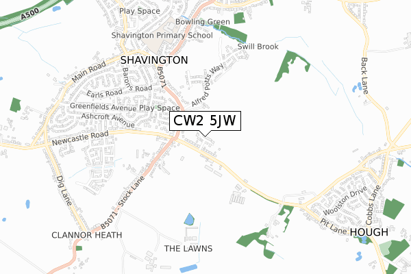 CW2 5JW map - small scale - OS Open Zoomstack (Ordnance Survey)