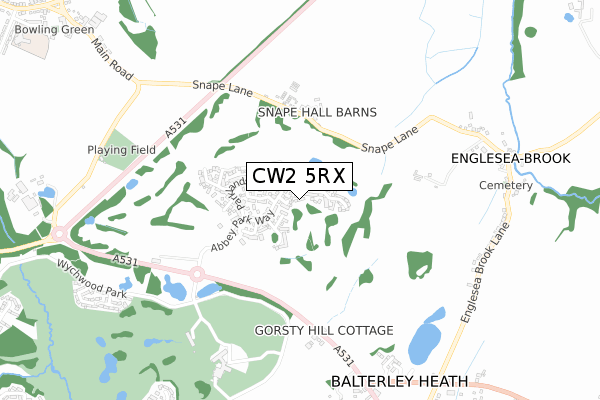 CW2 5RX map - small scale - OS Open Zoomstack (Ordnance Survey)