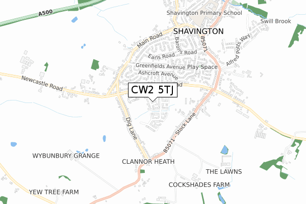 CW2 5TJ map - small scale - OS Open Zoomstack (Ordnance Survey)
