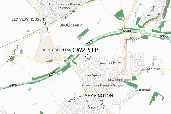 CW2 5TP map - small scale - OS Open Zoomstack (Ordnance Survey)