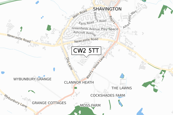 CW2 5TT map - small scale - OS Open Zoomstack (Ordnance Survey)