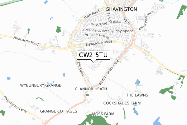 CW2 5TU map - small scale - OS Open Zoomstack (Ordnance Survey)
