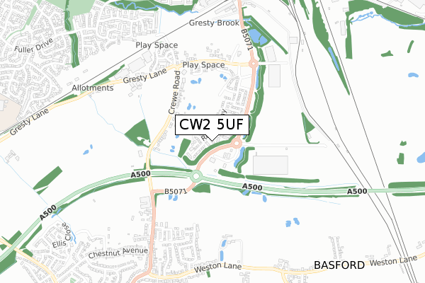 CW2 5UF map - small scale - OS Open Zoomstack (Ordnance Survey)