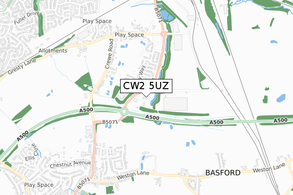 CW2 5UZ map - small scale - OS Open Zoomstack (Ordnance Survey)