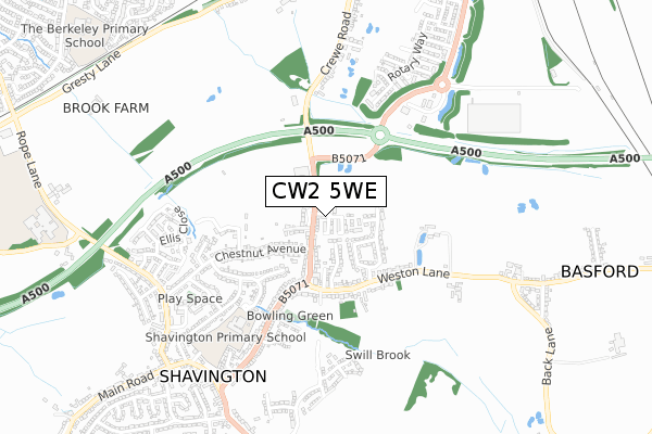 CW2 5WE map - small scale - OS Open Zoomstack (Ordnance Survey)