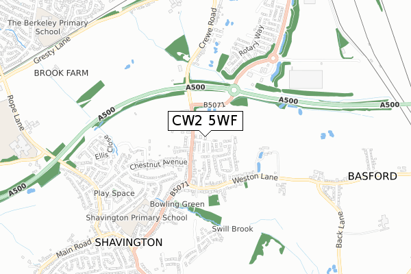 CW2 5WF map - small scale - OS Open Zoomstack (Ordnance Survey)