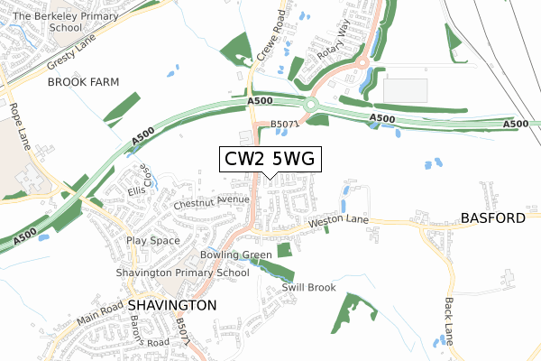 CW2 5WG map - small scale - OS Open Zoomstack (Ordnance Survey)