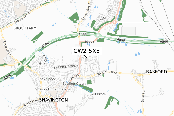 CW2 5XE map - small scale - OS Open Zoomstack (Ordnance Survey)