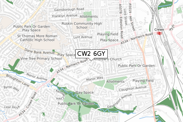 CW2 6GY map - small scale - OS Open Zoomstack (Ordnance Survey)