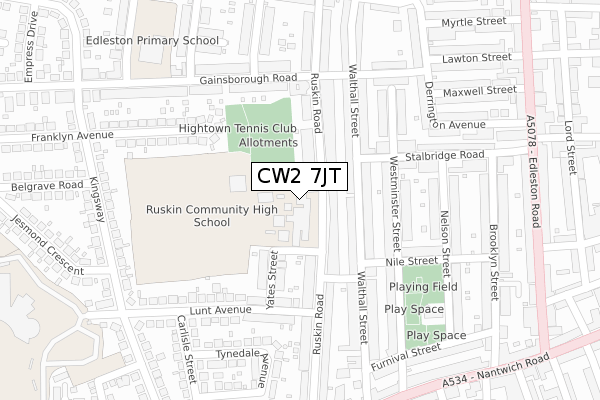 CW2 7JT map - large scale - OS Open Zoomstack (Ordnance Survey) CW2 7JT map - large scale - OS Open Zoomstack (Ordnance Survey)