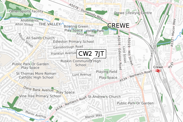 CW2 7JT map - small scale - OS Open Zoomstack (Ordnance Survey) CW2 7JT map - small scale - OS Open Zoomstack (Ordnance Survey)