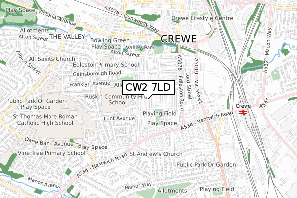 CW2 7LD map - small scale - OS Open Zoomstack (Ordnance Survey)