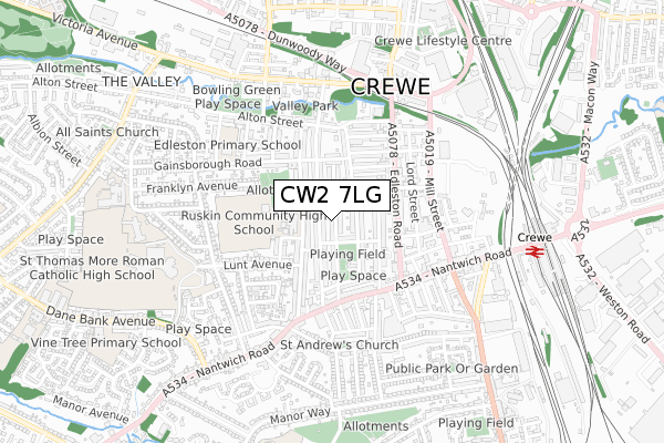 CW2 7LG map - small scale - OS Open Zoomstack (Ordnance Survey) CW2 7LG map - small scale - OS Open Zoomstack (Ordnance Survey)